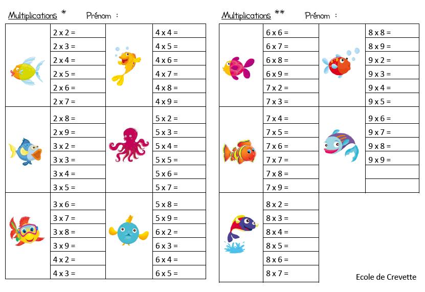 Jeux Les Tables De Multiplication De 2 9 L Ecole De Crevette