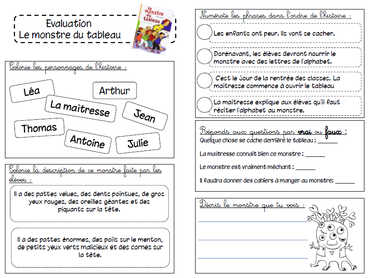 Le monstre du tableau evaluation questionnaire ecole rentrée 