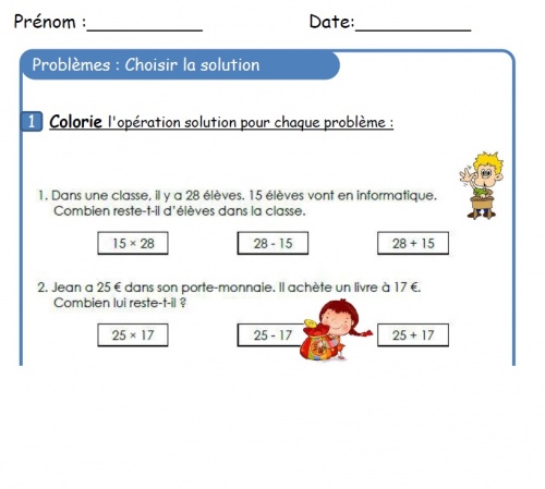 Choix de l'opération pour résoudre un problème