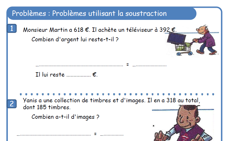 Problemes Utilisant La Soustraction L Ecole De Crevette