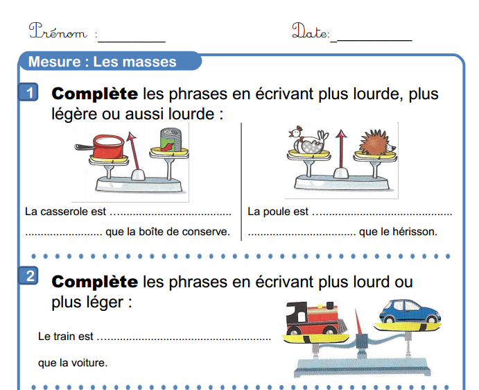 Mesures de masse - L ecole de crevette