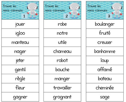 Autour du nom, jeu, grammaire, atelier, commun