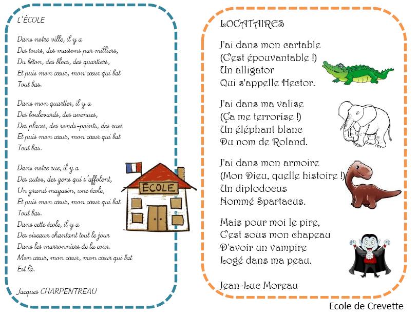 Poesies Pour La Rentree L Ecole De Crevette