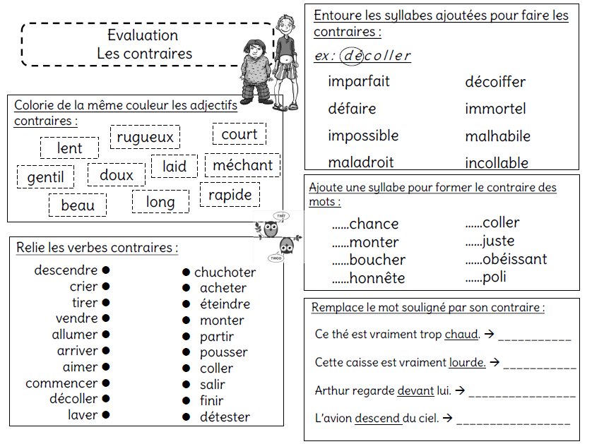 Evaluation Sur Les Contraires L Ecole De Crevette