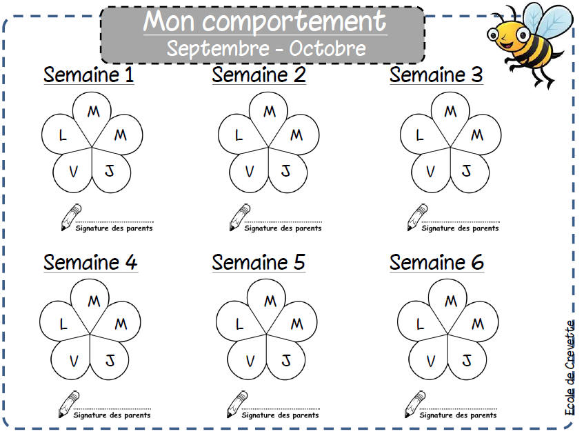 Gestion Du Comportement Fiches Eleve L Ecole De Crevette