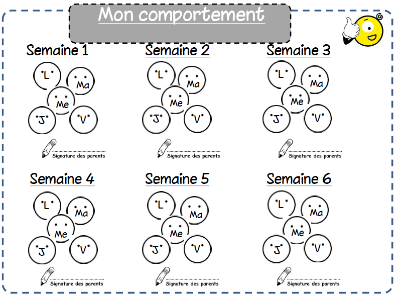 Gestion Du Comportement Fiches Eleve L Ecole De Crevette