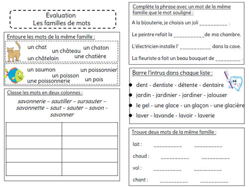 Évaluation sur les familles de mots