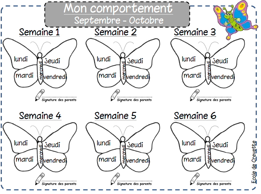 Gestion Du Comportement Fiches Eleve L Ecole De Crevette