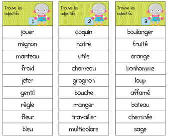 Ateliers autour de l'adjectif, jeu, grammaire, atelier