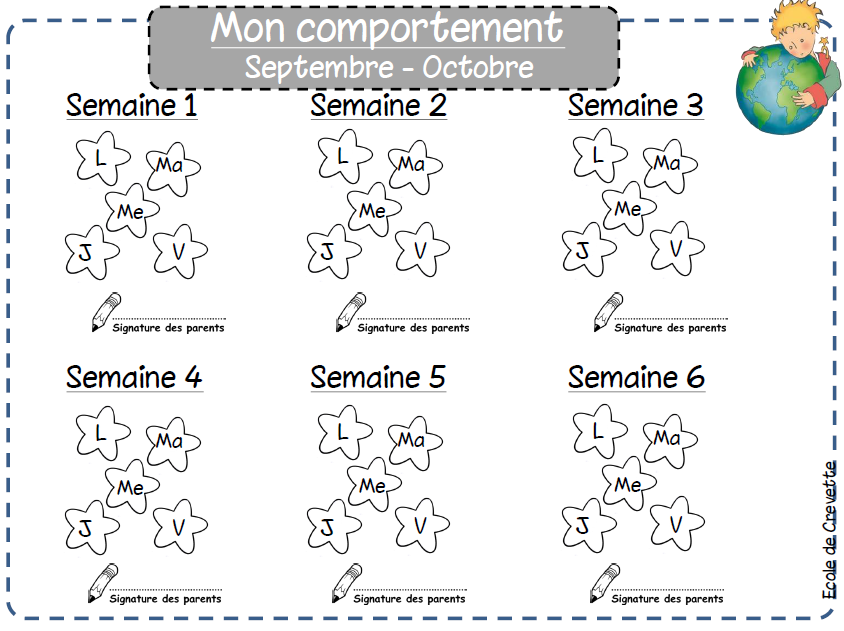 Gestion Du Comportement Fiches Eleve L Ecole De Crevette