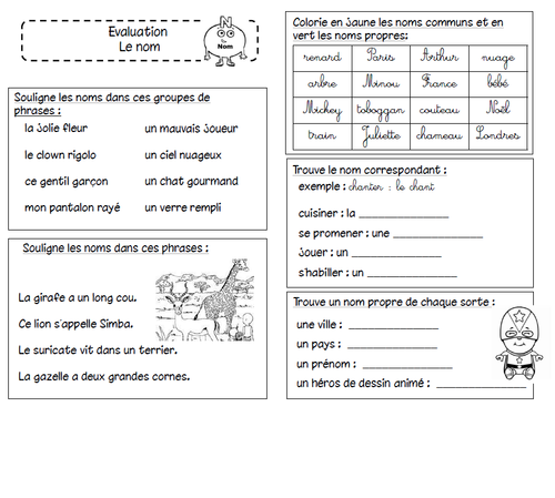 Évaluation sur le nom : nom propre et nom commun
