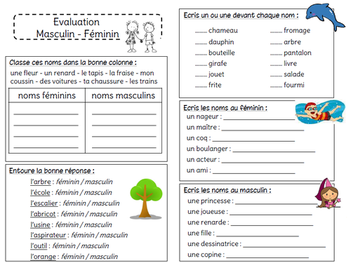 Evaluation - Féminin et masculin grammaire ce1