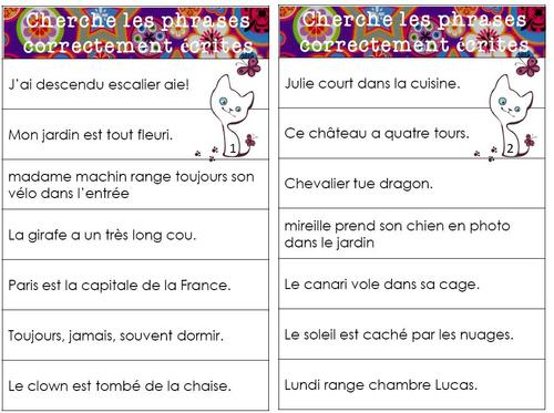 La phrase, jeu, grammaire, atelier