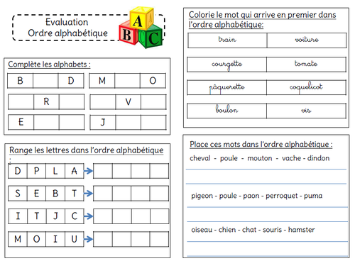 Evaluation sur l'ordre alphabétique