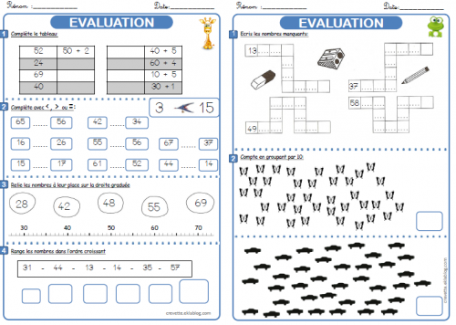 Evaluation de numération - 1ère période