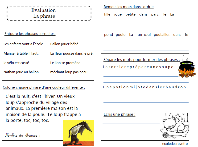 Evaluation Sur La Phrase L Ecole De Crevette