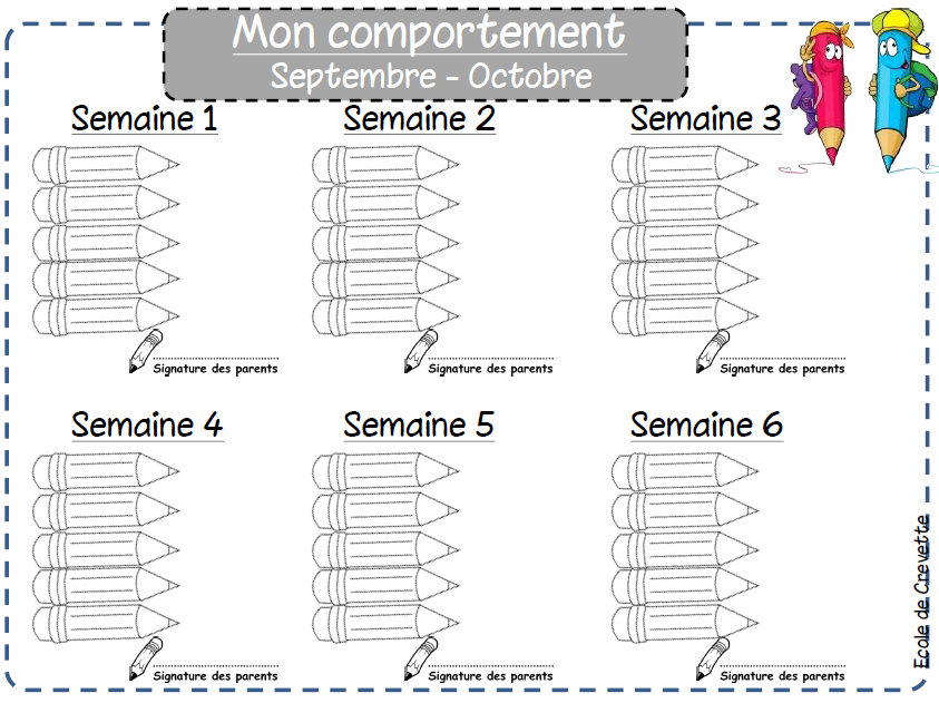 Gestion Du Comportement Fiches Eleve L Ecole De Crevette