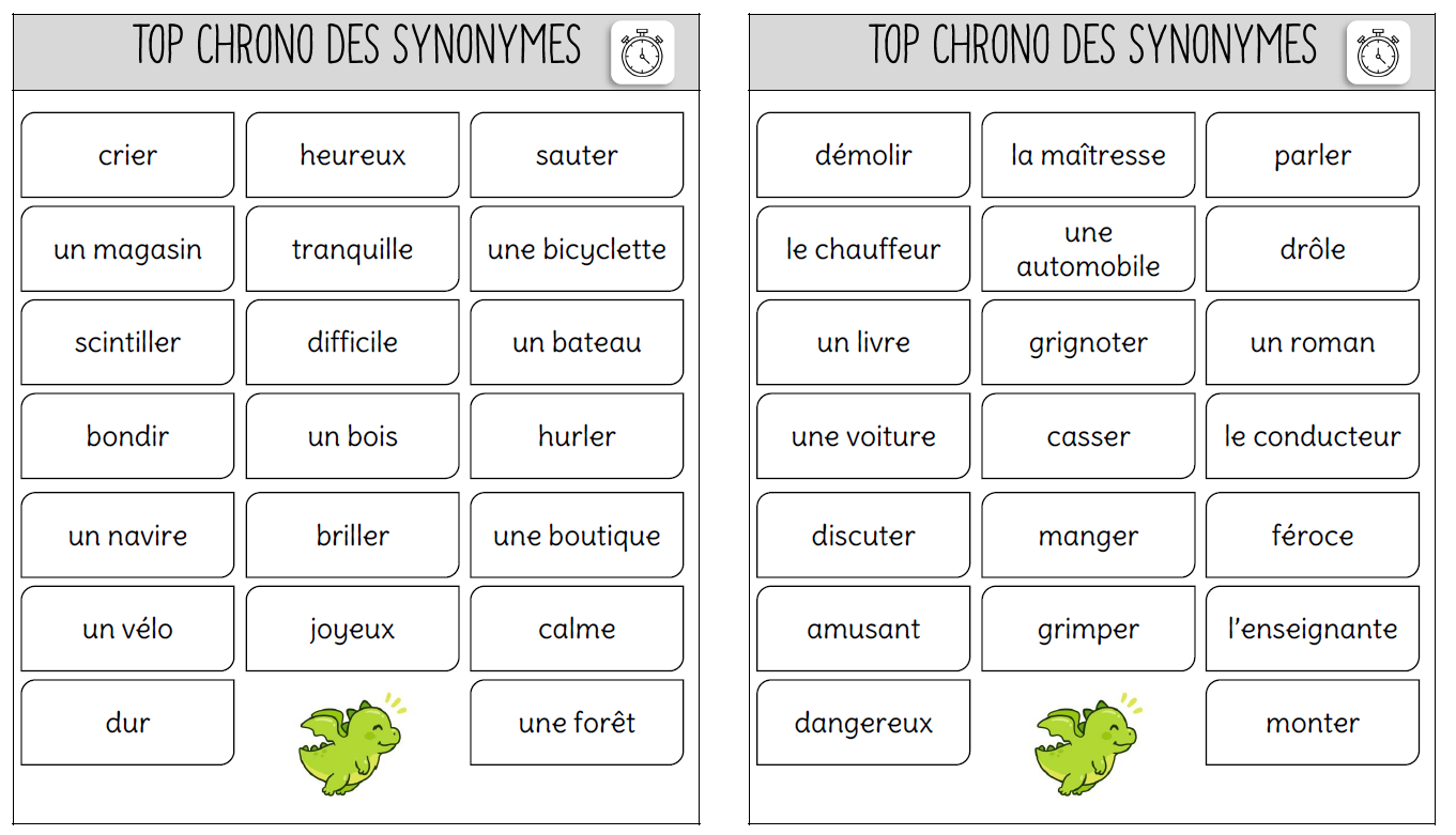 Jeux autour des synonymes L ecole de crevette